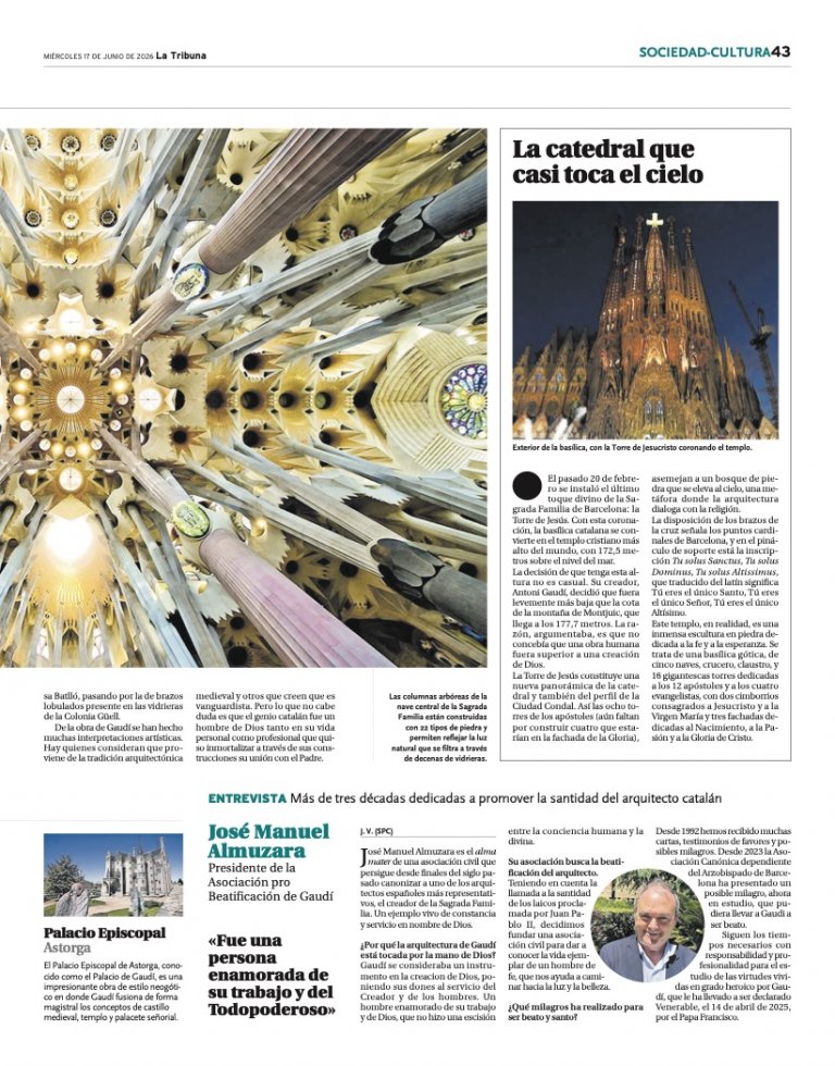 La Tribuna interviews Almuzara on the centenary of Gaudí’s death
